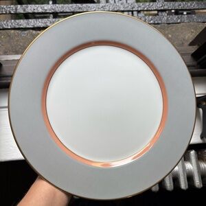 Mikasa 12” Grandeur Gray and Gold Dinner Plate with Peach Accent